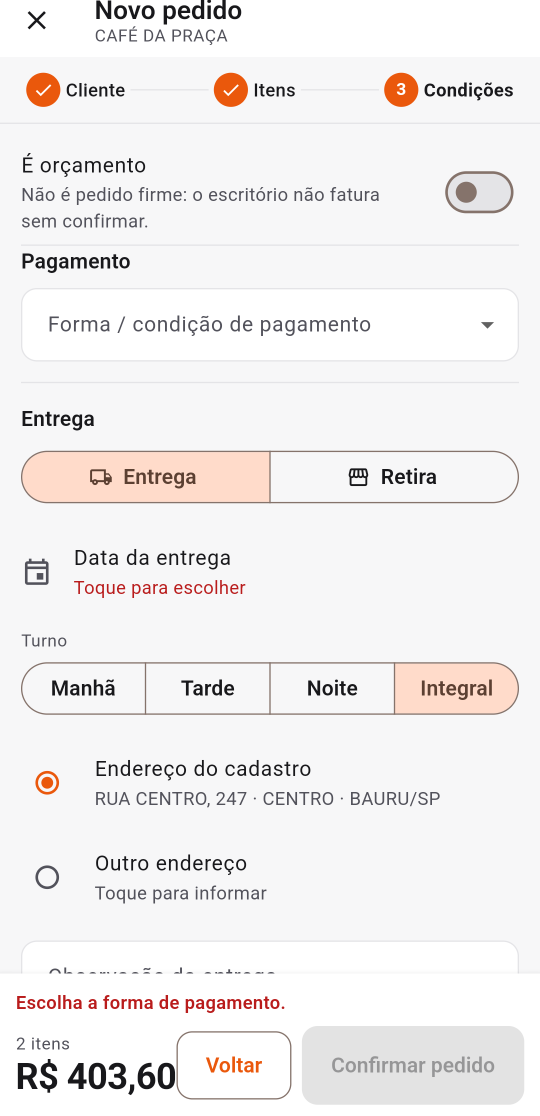 SGrande Vendedor: Entrega e pagamento