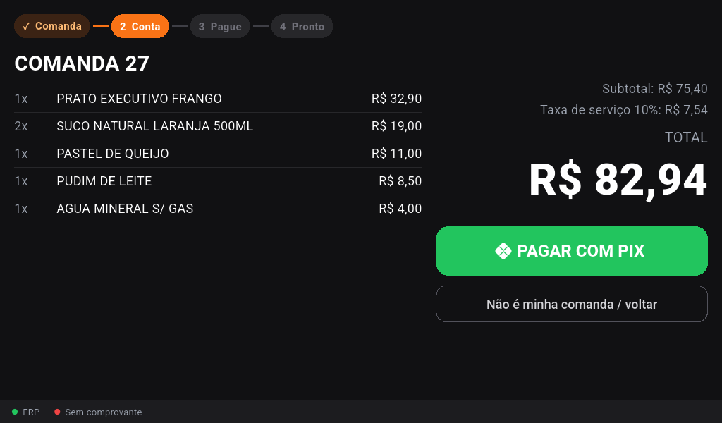 Totem de pagamento: Confere a conta
