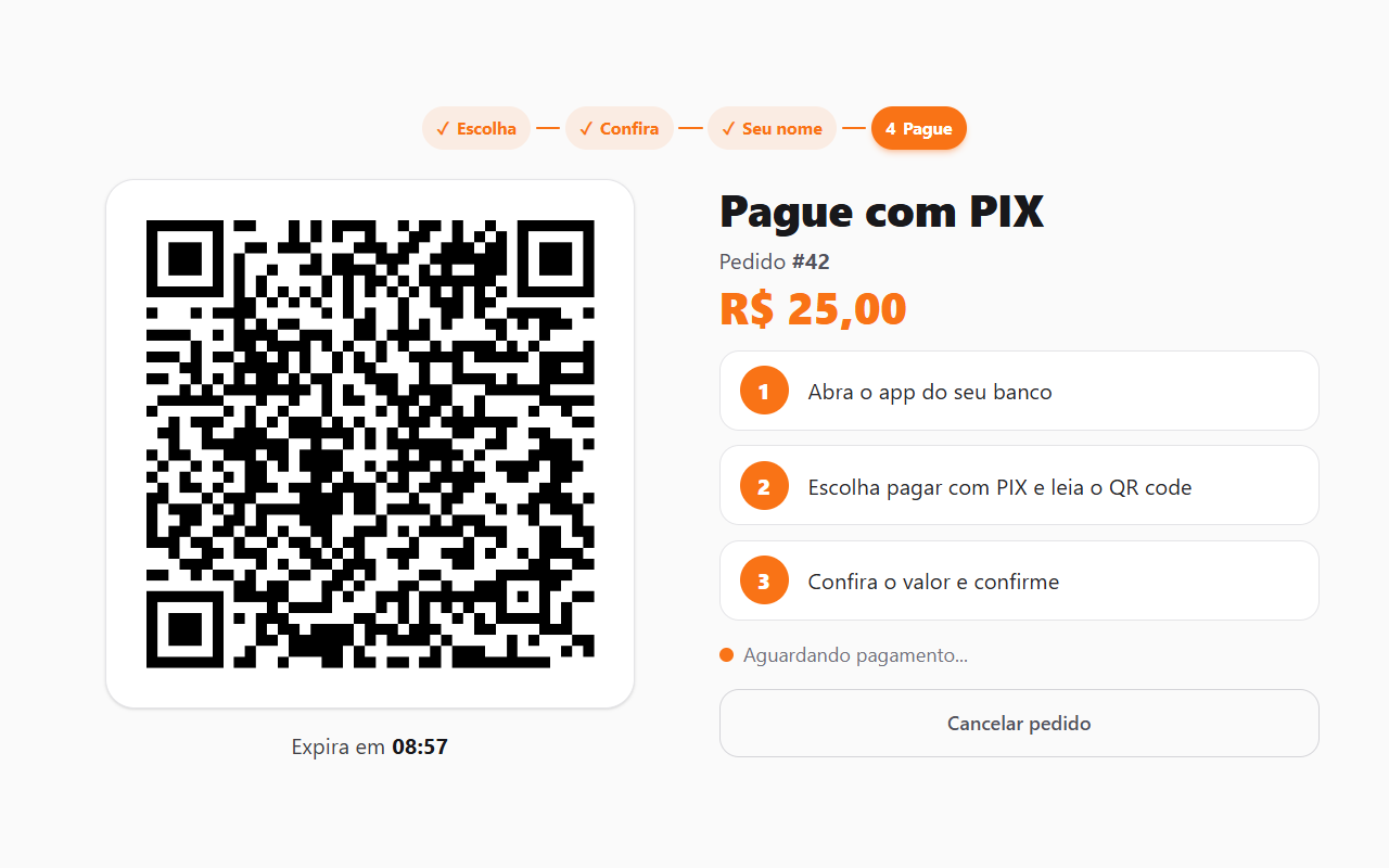 Totem de pedidos: Paga com PIX e recebe a senha